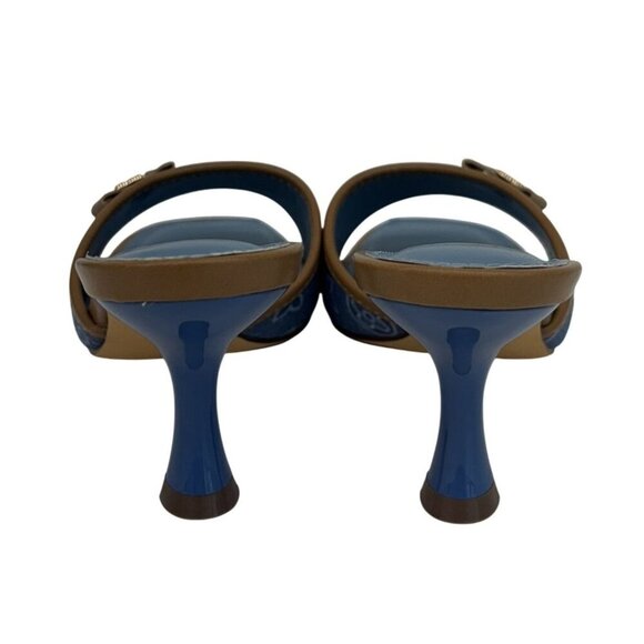 LILIANA / Dana-1 / Blue Denim / Open-Toe Heels / With Floral Accent & Tan Trim - Picture 4 of 8